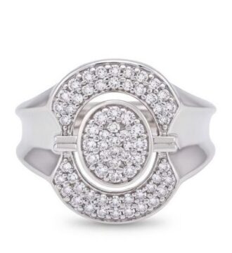 Elegant Oval Design Silver Ring with Sparkling Stones