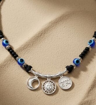 925 Sterling Silver Baby Katla with Chand Suraj Haay Charms and Blue Evil Eye Beads