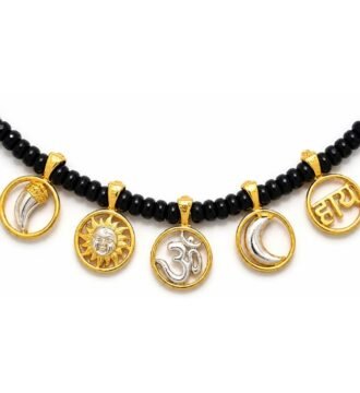 SRKJ 925 Sterling Silver Baby Katla with Gold Plated Chand Suraj Om Haay and Chaku Charms