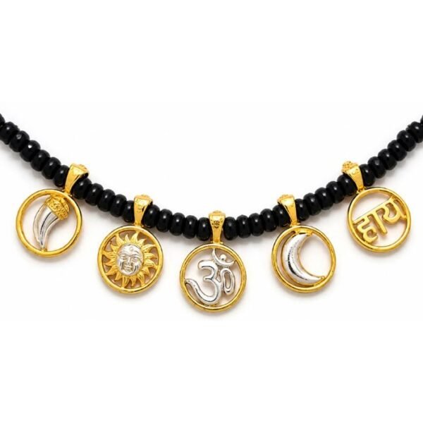 BABY KATLA NECKLASE (12) SRKJ 925 Sterling Silver Baby Katla with Gold Plated Chand Suraj Om Haay and Chaku Charms