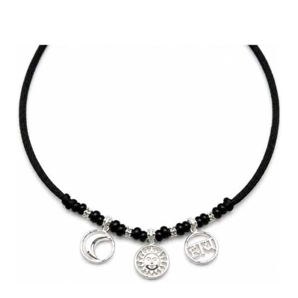 BABY KATLA NECKLASE (8) 925 Sterling Silver Baby Katla with Chand Suraj Haay Charms and Black Beads