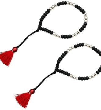 Silver Beaded Black Thread Child Nazariya