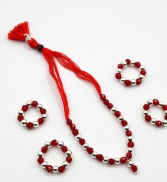 Laddu Gopal Blue Beaded Silver Necklace Set