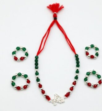 Laddu Gopal Blue Beaded Silver Necklace Set