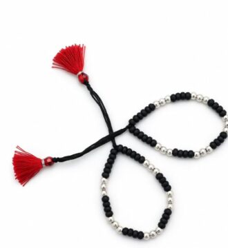 Silver Beaded Black Thread Child Nazariya
