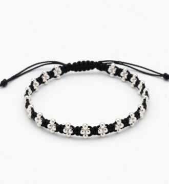 Silver Beaded Black Thread Women Anklet