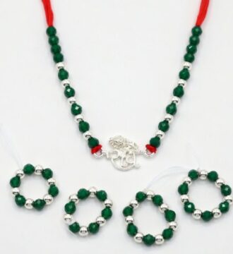 Laddu Gopal Green Beaded Silver Necklace Set