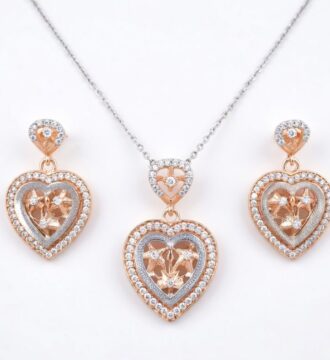Rose Gold Polish Heart Pendant Chain with Matching Earrings Set