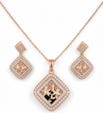 Rose Gold Polish Pendant Chain with Matching Earrings Set