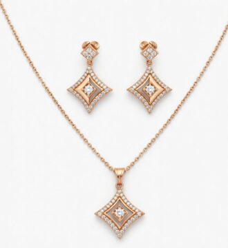 Rose Gold Polish Pendant Chain with Matching Earrings Set