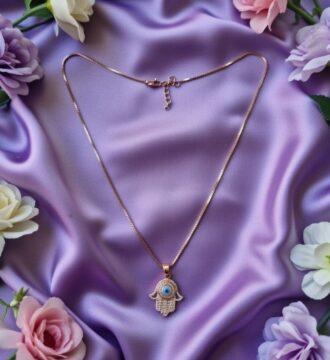 Rose Gold Polish Evil Eye Hand Pendant Chain