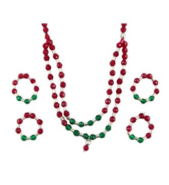 Laddu Gopal Ji Silver Beaded Mala & Hand Bangles Set – Red & Green Devotional Shringar