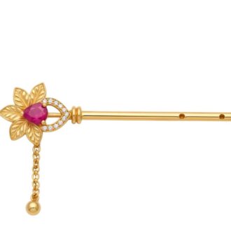 Laddu Gopal Ji Silver Bansuri (Flute) – Floral Design with Ruby Stone