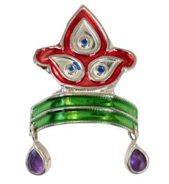 Laddu Gopal Ji Silver Mukut (Crown) with Enamel & Stone Drops