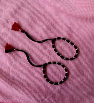 Silver Beaded Black Thread Child Nazariya