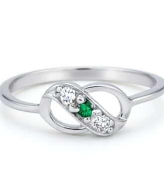 Elegant Infinity Knot Silver Ring with Green Stone & Sparkling Accents