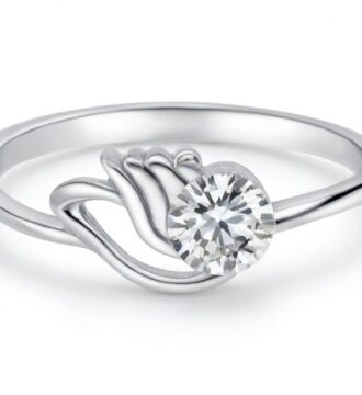 Elegant Wave Solitaire Silver Ring with Sparkling Stone