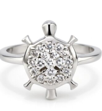 Charming Turtle Design Silver Ring with Sparkling Stones