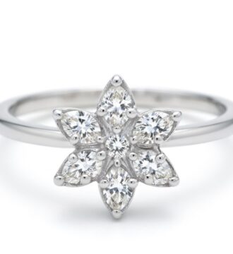 Delicate Floral Star Silver Ring with Sparkling Stones