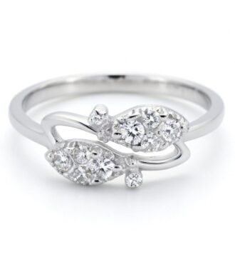 Elegant Twin Leaf Design Silver Ring with Sparkling Stones
