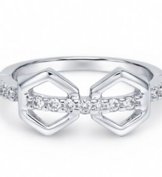 Elegant Dual Hexagon Design Silver Ring with Sparkling Stones