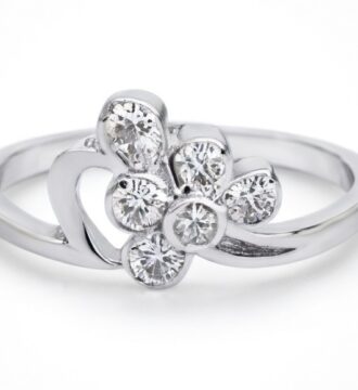 Elegant Floral Bloom Silver Ring with Sparkling Stones