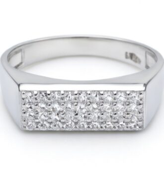 Classic Square Panel Silver Ring with Sparkling Stones