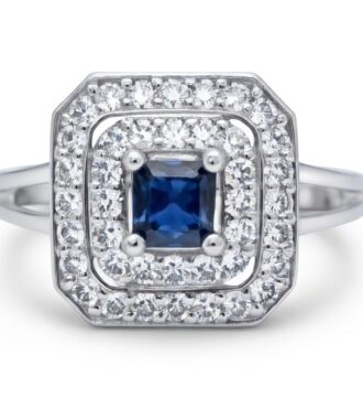 Elegant Square Blue Stone Silver Ring with Diamond Accents