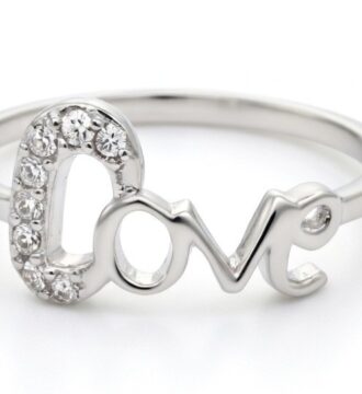 Stylish Love Script Silver Ring with Sparkling Stones