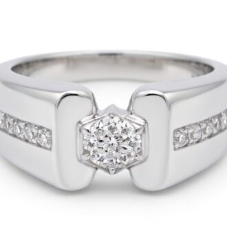 Modern Hexagon Center Silver Ring with Sparkling Stones