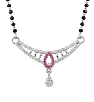 925 Sterling Silver Mangalsutra CZ Studded Pink Teardrop Design for Women Daily Wear Gift