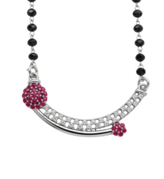 925 Sterling Silver Mangalsutra Pink CZ Floral Curve Design for Women Daily Wear Gift