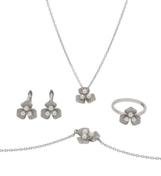 925 Sterling Silver Pearl Flower Jewellery Set Necklace Earrings Ring Bracelet for Women Gift