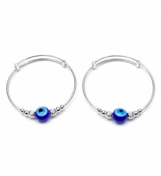 925 Sterling Silver Evil Eye Kids Adjustable Kada for Baby Boys & Girls (