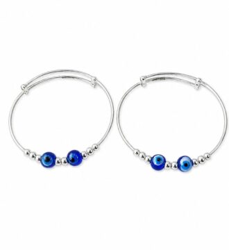 925 Sterling Silver Evil Eye Kids Adjustable Kada for Baby Boys & Girls