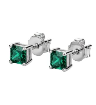 925 Sterling Silver Green Stone Stud Earrings for Men & Boys Square Cut Stud Earrings