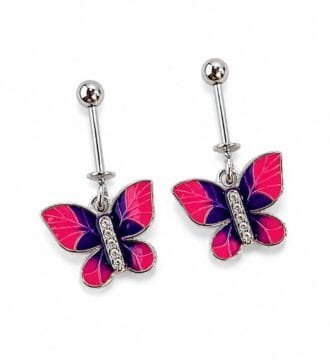 SRKJ 925 Sterling Silver Pink Purple Butterfly Bugadi Earring for Women