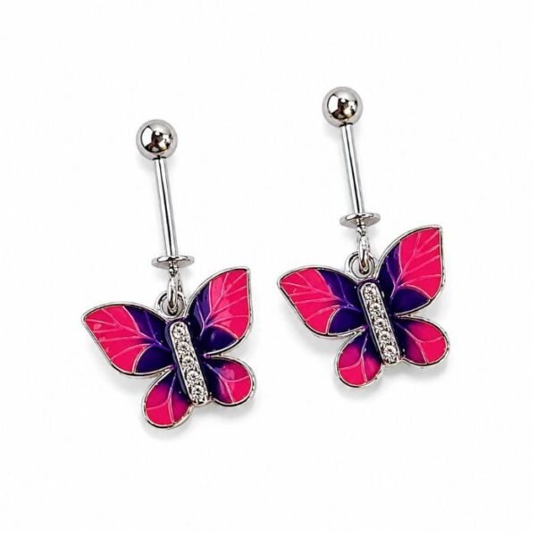 BUGDI EARRING (11) SRKJ 925 Sterling Silver Pink Purple Butterfly Bugadi Earring for Women