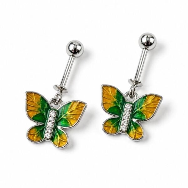 BUGDI EARRING (21) SRKJ 925 Sterling Silver Green Yellow Butterfly Bugadi Earring for Women