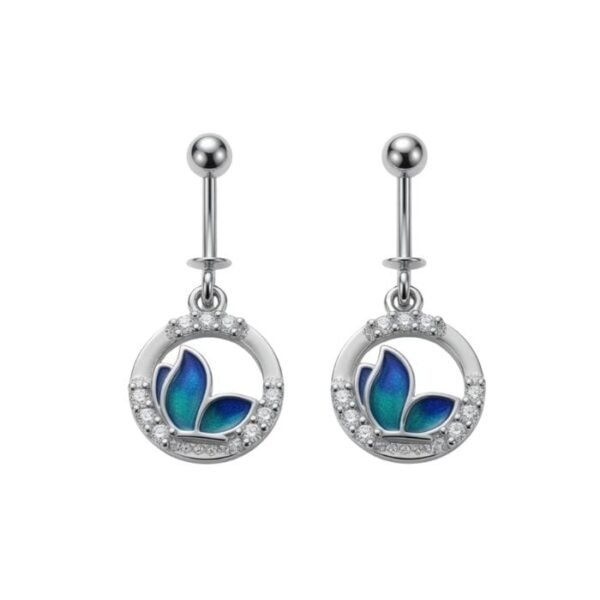 BUGDI EARRING (25) SRKJ 925 Sterling Silver Blue Leaf Round Bugadi Earring for Women