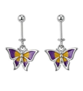 SRKJ 925 Sterling Silver Purple Yellow Butterfly Bugadi Earring for Women