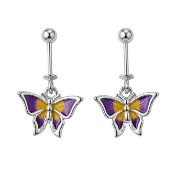 SRKJ 925 Sterling Silver Purple Yellow Butterfly Bugadi Earring for Women