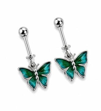 SRKJ 925 Sterling Silver Green Butterfly Bugadi Earring for Women