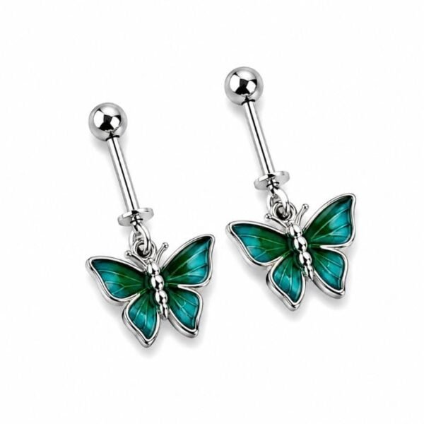 SRKJ 925 Sterling Silver Green Butterfly Bugadi Earring for Women