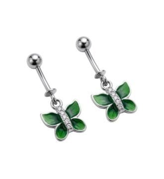 SRKJ 925 Sterling Silver Green Butterfly CZ Bugadi Earring for Women