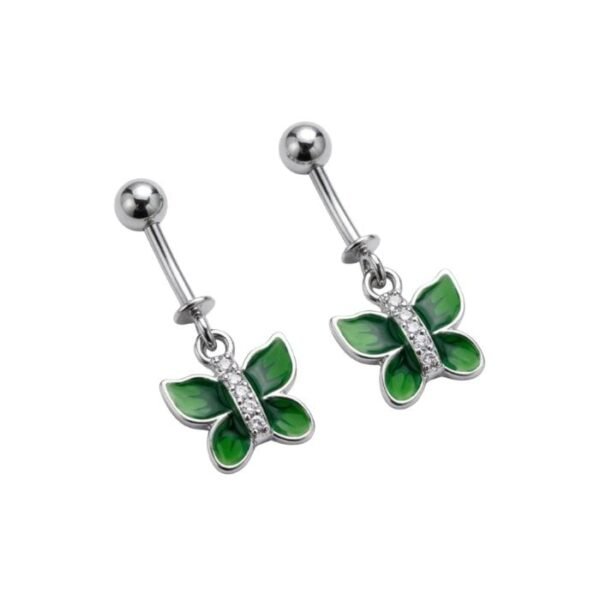 BUGDI EARRING (32) SRKJ 925 Sterling Silver Green Butterfly CZ Bugadi Earring for Women