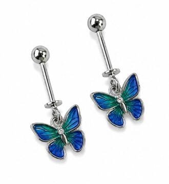 SRKJ 925 Sterling Silver Blue Green Butterfly Bugadi Earring for Women