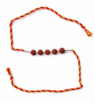 925 Sterling Silver 5 Rudraksha Rakhi for Brother | Premium Spiritual Rakhi | Traditional Raksha Bandhan Rakhi
