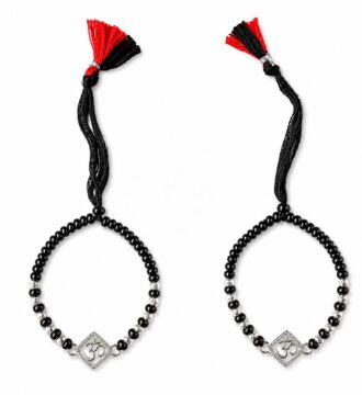 925 Sterling Silver Om Baby Nazariya Bracelet | Real Silver Black Beads Nazar Bracelet for Baby Boys & Girls