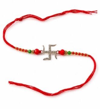 SRKJ 925 Sterling Silver Swastik Rakhi for Brother